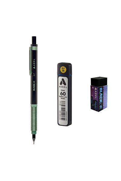 Adel Blackline Metal Body Versatil Pen 0.7 Mm GREEN-BLACK + Prime 0.7 Nib 60 Pcs + Eraser