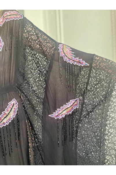 Bohemian Fıransız Tasarım İşlemeli Siyah Abiye Elbise Kaftan Abaya