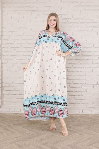mervemoda Γυναικείο υφαντό φόρεμα σε Plus Size Battal Cut