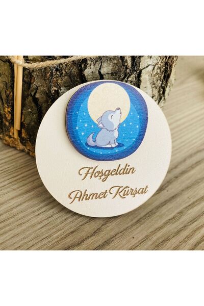 doğrukan Kurt Figürlü Bebek Hediyelik Yenidoğan Ahşap Magnet (10 adet)