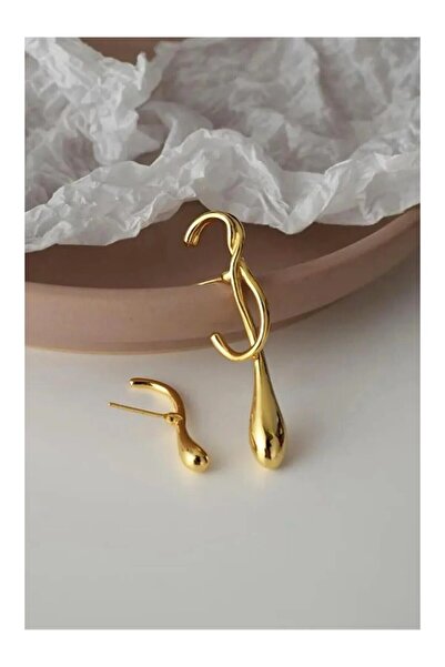 monalisatoka Gold Renk Trend Asimetrik Su Damlası Küpe