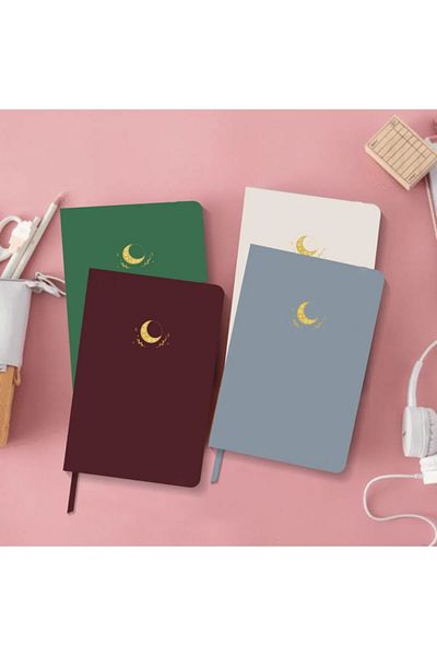 AKILLICA Set of 4 Notebook Dotted Hard Cover Notebook 13.5X20 cm Hardcover Notebook Burgundy Green Grey Beige