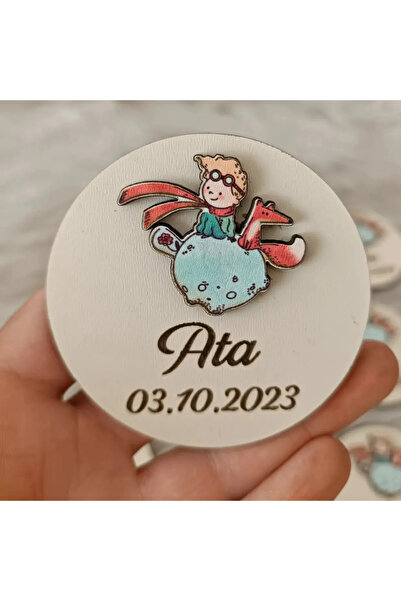 doğrukan Küçük Prens Ahşap Figürlü Yenidoğan Doğum Günü Hediyelik Magnet (10 ...