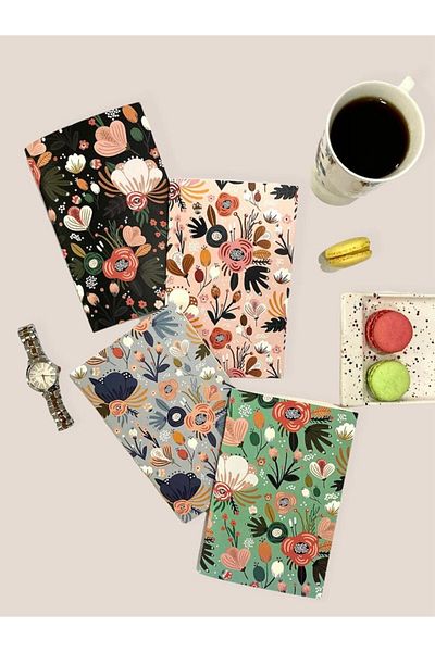 AKILLICA Unlined Notebook Set of 4 13x20cm Notebook Set Gift Notebook