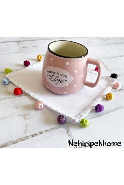 NehiripekHome Pompom Colored Coaster Coffee Presentation (White)