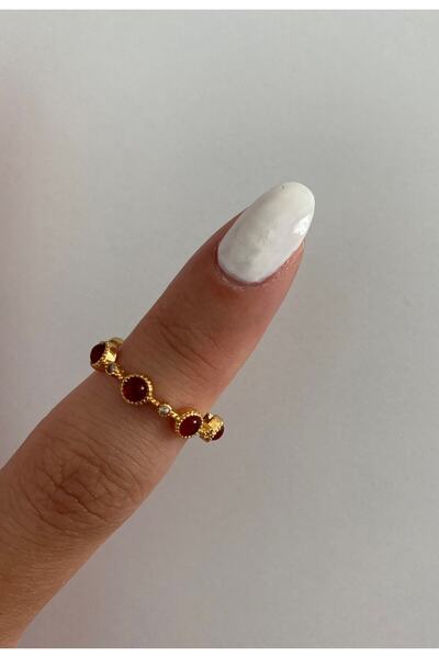 ringbox Kadın Ayarlanabilir Gold Bordo Taşlı Yüzük