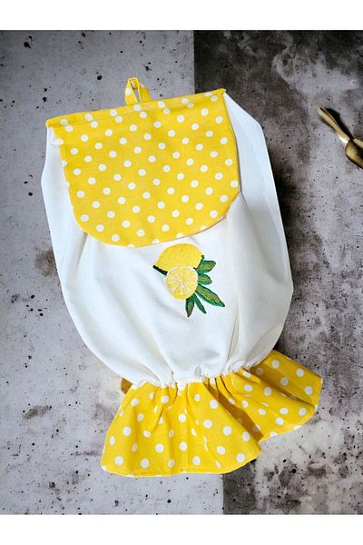 shules collection Lemon Embroidered, Carefree Fabric, Pleated, Set of 2 (OVEN COVER, POTTY)