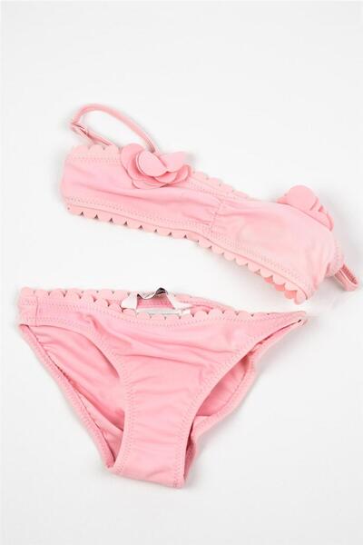 Adisia Kız Çocuk Pembe Çiçek Detaylı Bikini Takımı