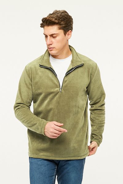 VEGA PORT Φούτερ Πράσινο Fleece Μισό Μεταλλικό Φερμουάρ Standard Fit Κανονική εφαρμογή
