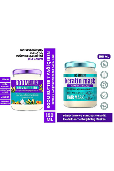 BOOM BUTTER Saç-Cilt Bakım Seti (Keratin Saç Bakım Maskesi 190ml- Onarıcı Cil...