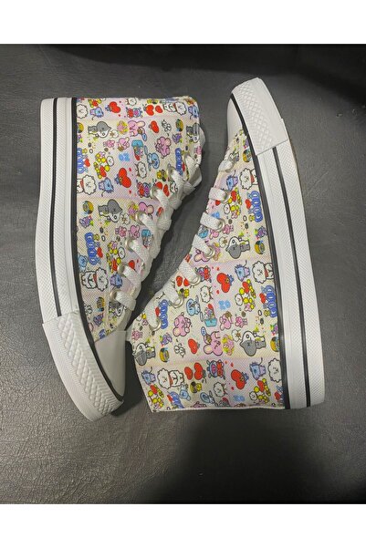 TREND Bts Good Baskılı Kadın Canvas Ayakkabı Convers Bot Bilekli Uzun Convers