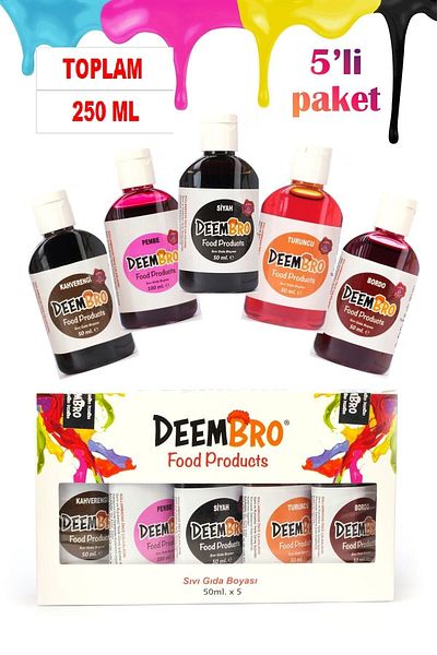 DEEMBRO Food Color 5 X 50 ml Total 250 ml Brown Burgundy Pink Orange Black Liquid Food Color Set