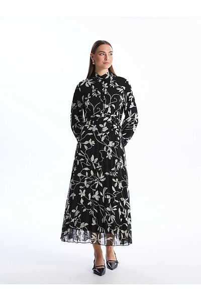LC Waikiki LCWAIKIKI Classic Shirt Collar Floral Long Sleeve Women's Dress