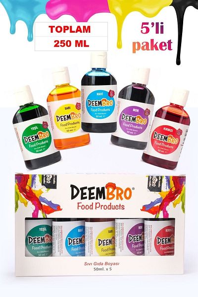 DEEMBRO Food Color Set 5 Pieces 5 Colors 50 ml X 5 Pieces Total 250 ml Liquid Food Colors Liquid Food Coloring