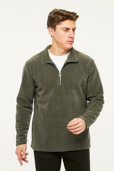 VEGA PORT Φούτερ Khaki Polar Half Metal Zipper Standard Fit Regular Cut