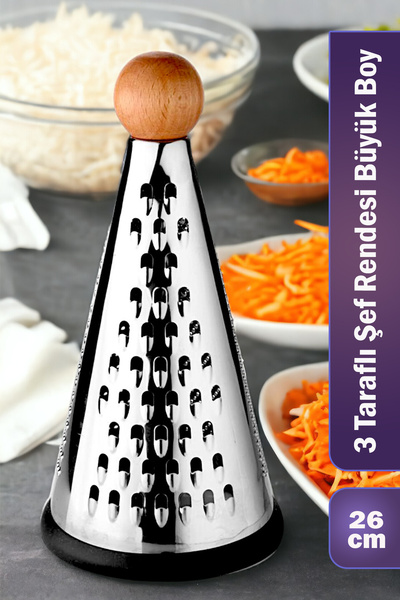 Evonox Ahşap Topuz Tutuculu 3 Taraflı Paslanmaz Çelik Lüks Şef Rendesi Orta Boy 26*13 cm