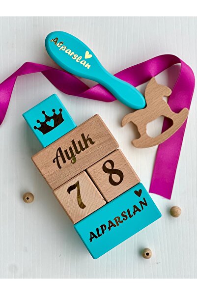mogokids Mavi gold taraklı bebek anı küpü seti Türkçe