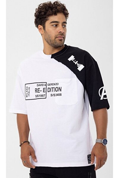 Beyaz Geçişli Oversize T-Shirt