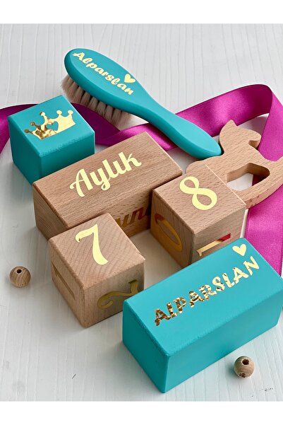 mogokids Mavi gold taraklı bebek anı küpü seti Türkçe