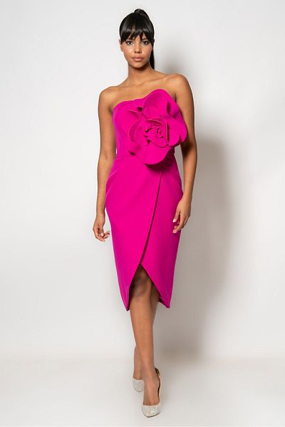 RENGIN Large Floral Patterned Crepe Evening Dress - Chest Detail