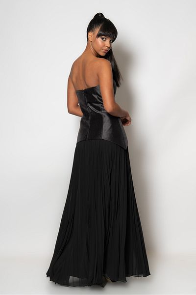 RENGIN Strapless Chiffon Evening Dress - Dress with Top Bodice and Six Pleats