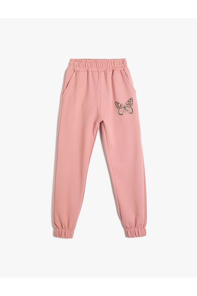 Koton Jogger-Jogginghose mit elastischem Bund und Schmetterlings-Print-Detail