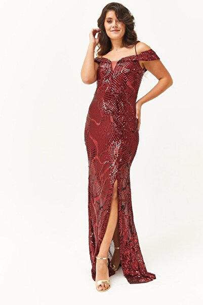 Ebsumu Women's Plus Size Sequined Fish Long Red Junior Evening Dress & Graduation Dress