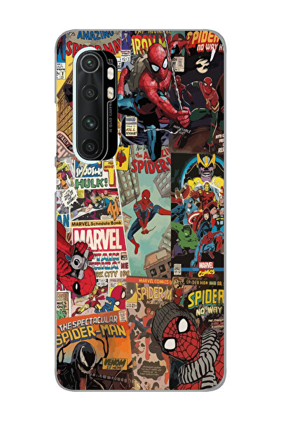 Magic Ring Xiaomi Mi Note 10 Lite Uyumlu Spiderman Kolaj Desenli Şeffaf Telef...