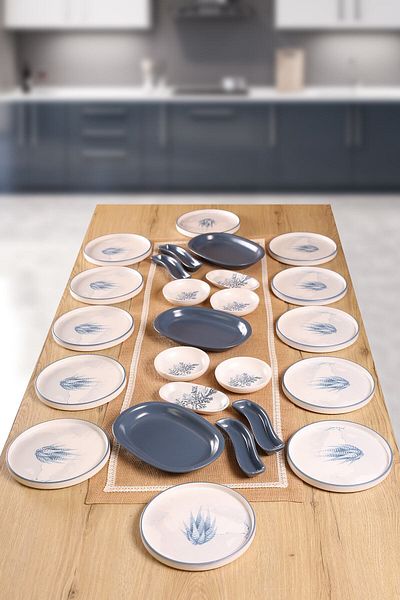 Keramika Buket's House 25 Pieces Blue Magic Cactus Breakfast Set for 12 People