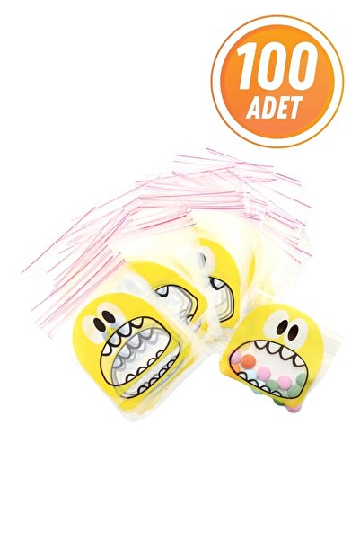 Eliz Party 10x15 Cm Bantlı Sarı Renk Canavar Desenli Şeffaf Jelatin Poşet OPP 100 Adet