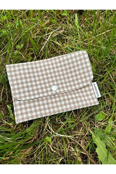 Sumicorn Design Bej Pötikareli Yıkanabilir Çıtçıt Detaylı Ped Çantası, Mini C...