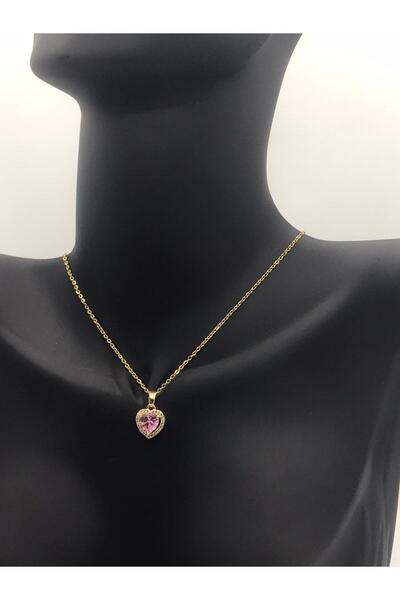 HALİKARNAS Kadın Pembe Zirkon Taşlı Altın Renk Pandora Model Çelik Sevgililer Günü Kolye