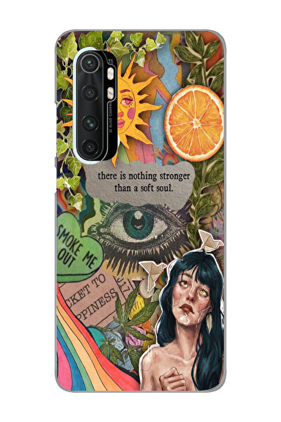 Magic Ring Xiaomi Mi Note 10 Lite Uyumlu Vintage Kolaj Desenli Şeffaf Telefon...