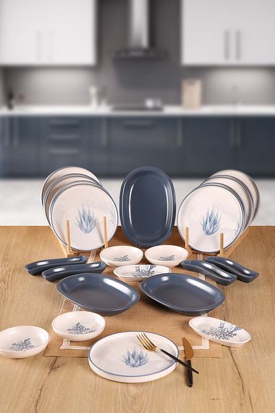 Keramika Buket's House 25 Pieces Blue Magic Cactus Breakfast Set for 12 People
