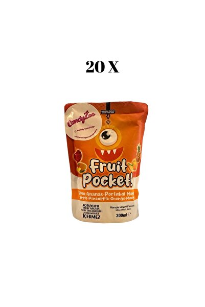 CandyZoo Elma Ananas Portakal Mango Aromalı Meyve Suyu Fruit Pocket 200 ml 20 Adet 1 Koli