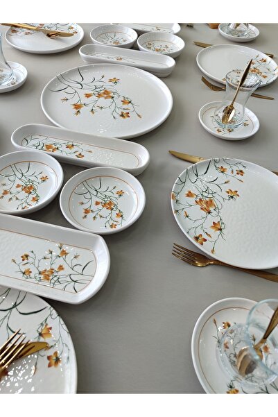 Yiğit Seramik Züccaciye Çiğdem Model 8 Kişilik 25 Parça Kahvaltı Takımı Kahvaltı Seti[ Sarı 8]