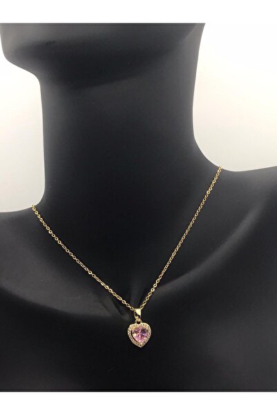 HALİKARNAS Kadın Pembe Zirkon Taşlı Altın Renk Pandora Model Çelik Sevgililer Günü Kolye