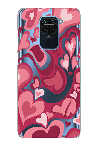 Magic Ring Xiaomi Redmi Note 9 Uyumlu Kalp Desenli Şeffaf Telefon Kılıfı