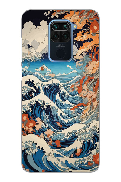 Magic Ring Xiaomi Redmi Note 9 Uyumlu Kanagawa Dalga Desenli Şeffaf Telefon K...
