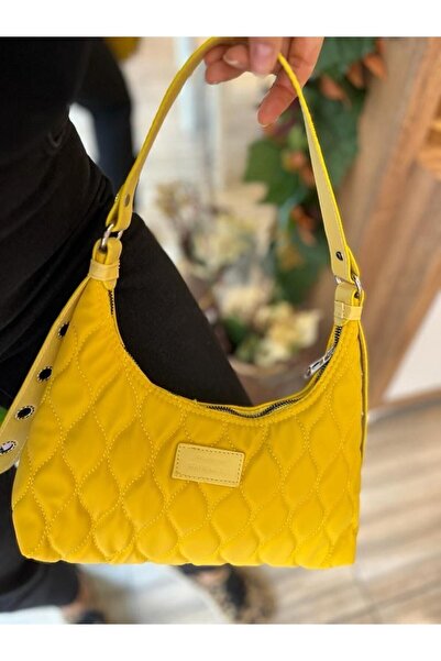 MECYA Kadın Sarı Kapitone Desenli Baget El Ve Omuz Çantası
