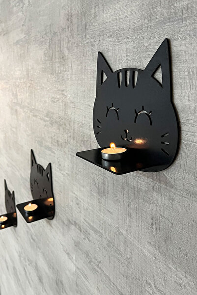 markcat Dekoratif Kedi Duvar Rafı 3 Lü Set (20 CM) Duvar Mumluğu