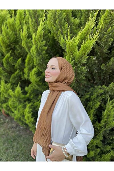VALORSCARF Altın Kahve Qoza Desen İpeksi Jakar Şal