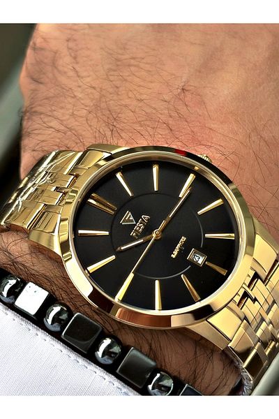 Fiesta Gold Color Classic Plain Steel Sapphire Glass Luxury Steel Business Men's Wrist Watch + BRACELET GIFT