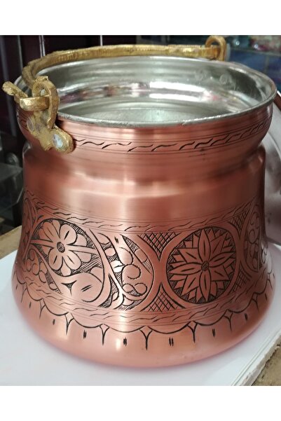 Ustası Antepte Bakır Işlemeli Eskitme Rose Yoğurt Bakır Bakraç 3 Lt