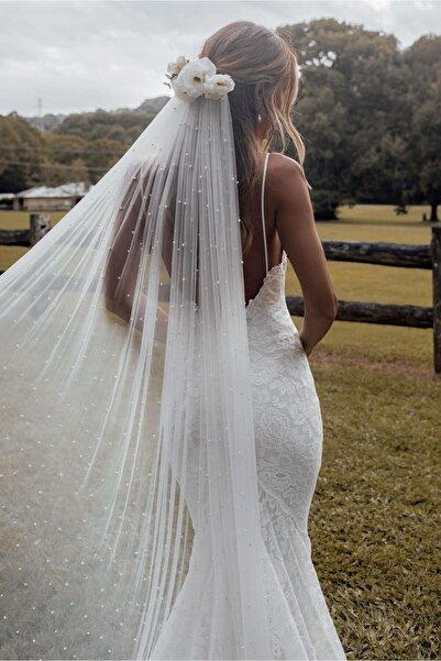 Bride Glim Voal simplu din perle dense, 2 metri - Pentru rochie de mireasă, n...