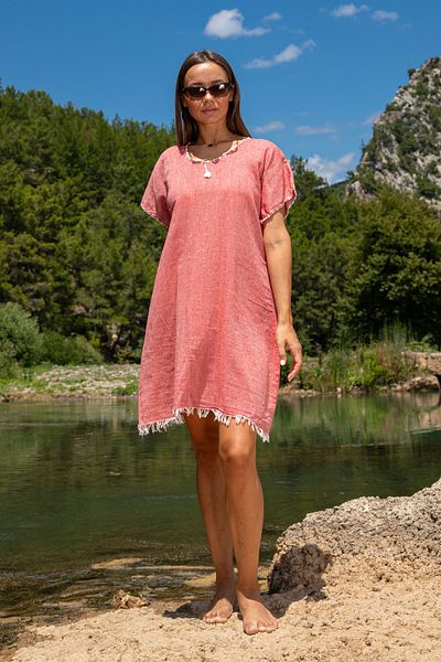 Dokubba Wide Cut Beach Dress, 100% Cotton, Handmade Needle Embroidered, Tassel, Thin and Special Woven