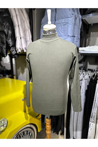 NetsaTekstil Khaki Long Sleeve Half-Necked Turtleneck Lycra Combed Cotton Bodysuit