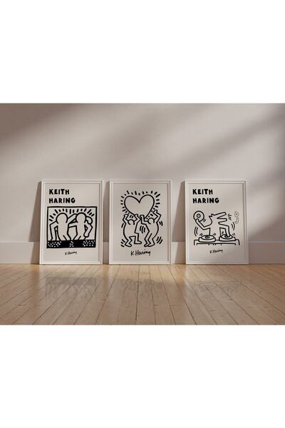 Artful Print Keith Haring 3'lü Set Çerçevesiz Poster Sanatsal Tablo