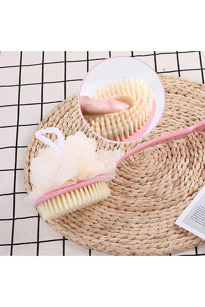 Welta Bath Shower Body Brush and Washcloth Double Sided Soft Long Handle Back Scrub Massage Brush