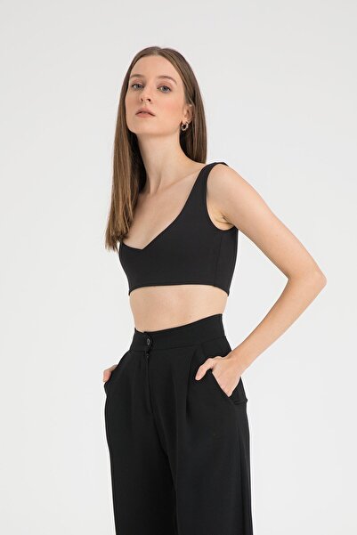 SHEISMONO Μαύρο Crop Top - Soft Touch V-Neck